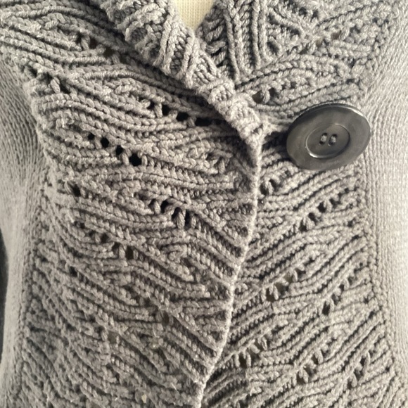 Sigrid Olsen gray cotton knit shawl collar/ open knit peplum and belled cuffs M - Picture 4 of 9